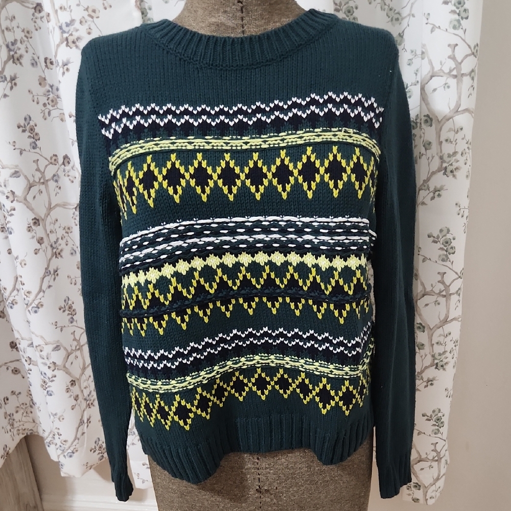 Women's Patterned Sweater - Green and Yellow